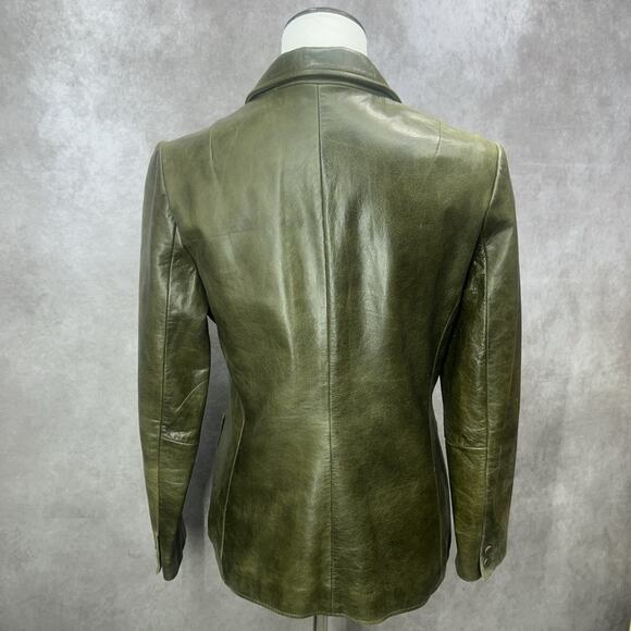 Vintage Gap Jacket Womens S Army Green Leather Blazer Distressed Retro Y2K 90s - Picture 6 of 13